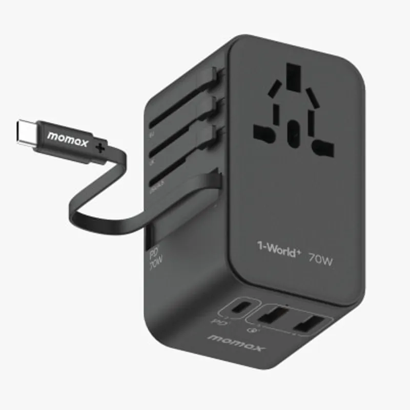 Momax UA18 1-World+ 70W GaN 3插口及內置伸縮USB-C充電線旅行插座