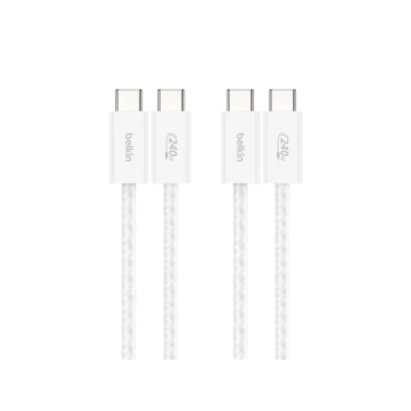 BELKIN 貝爾金 Belkin 貝爾金 BoostCharge USB-C 至 USB-C 編織連接線 (白/240W/1.5米/2件裝)