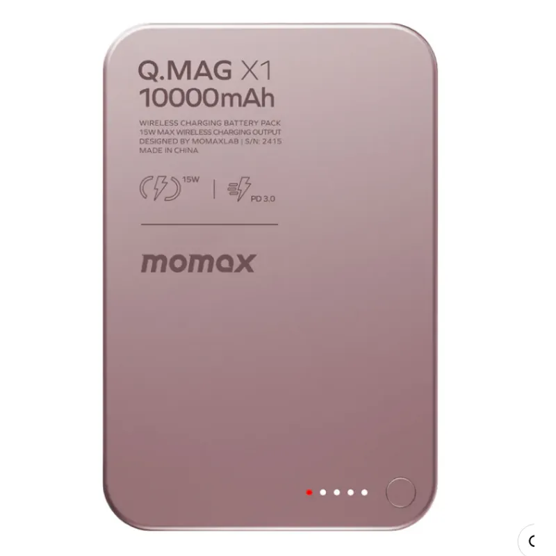 MOMAX Q.Mag X1 超薄磁吸無線充電電源 10000mAh 粉紅色