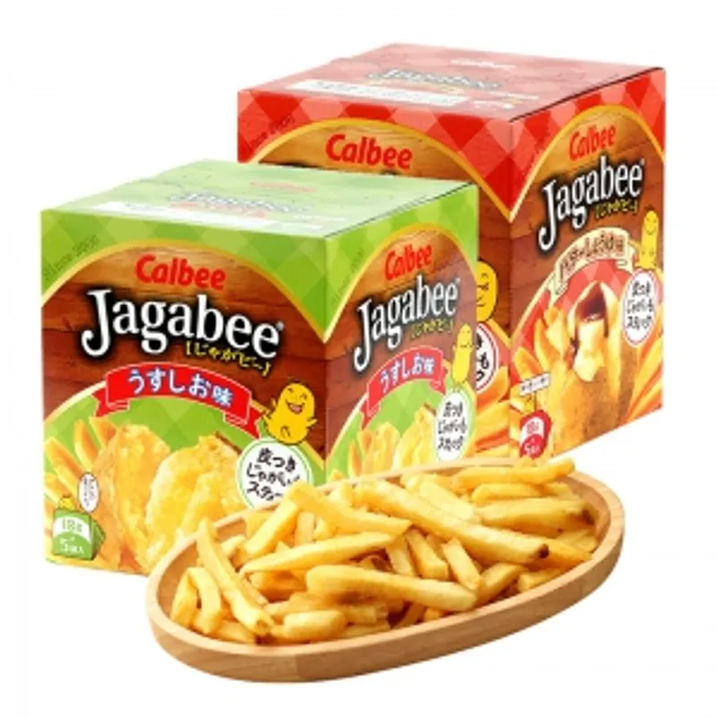 日本進口卡樂比薯條盒裝clabee淡鹽味薯條18g*5入（原味，黃油醬燒味）