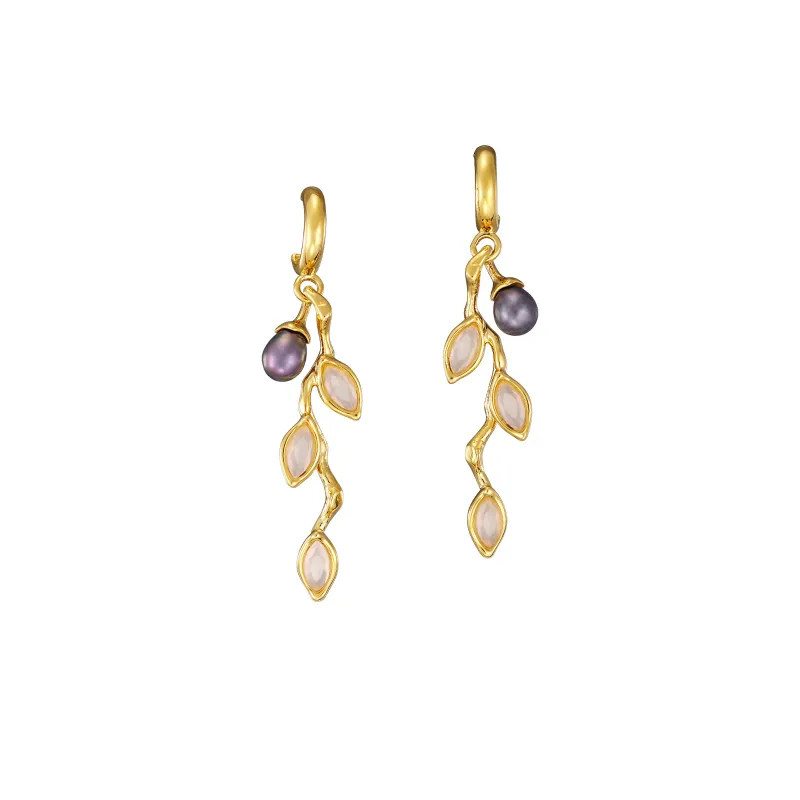Olive Branch Long Pearl Earrings