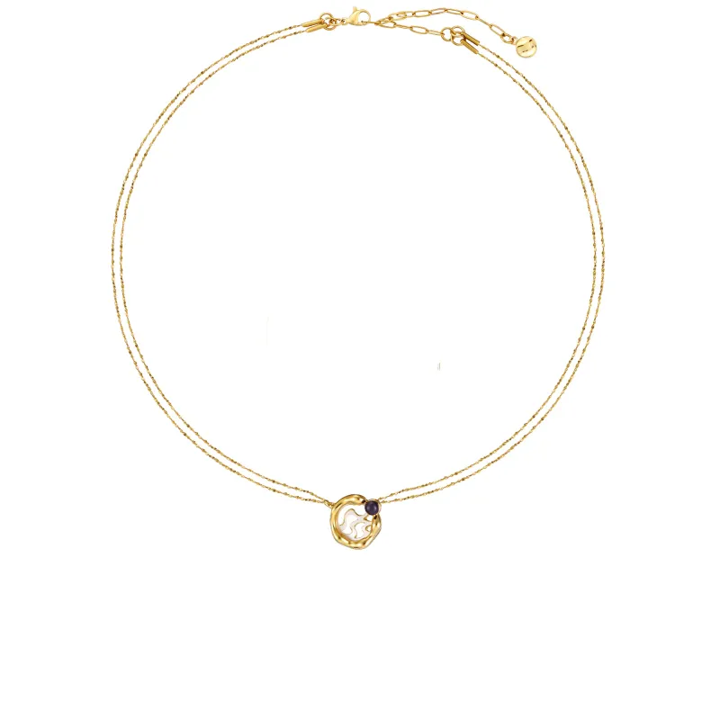 Mother-of-Pearl Wavy Necklace with Pearl Inlay