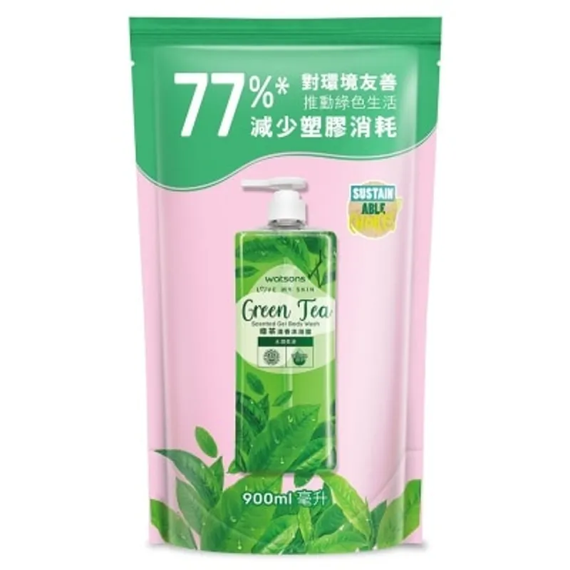屈臣氏綠茶清香沐浴露補充裝900ML