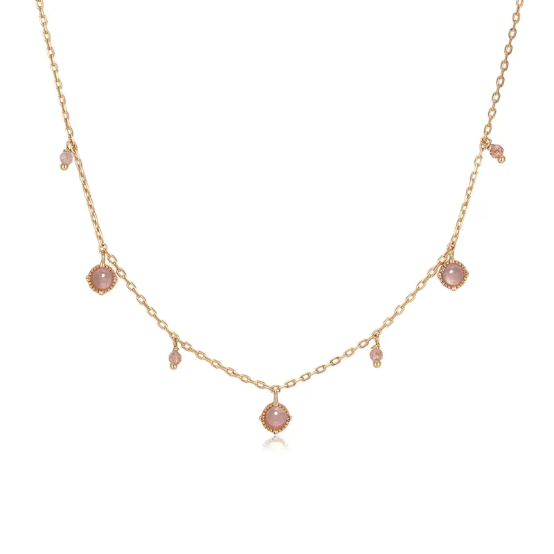 Strawberry Quartz & Rose Quartz Gold Dangle Choker