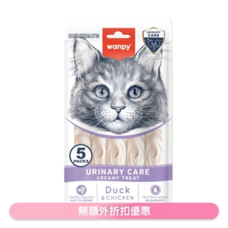 WANPY 日式鴨肉+雞肉味滋味肉泥 貓零食 (尿道護理) (14g x5 pcs) 871767