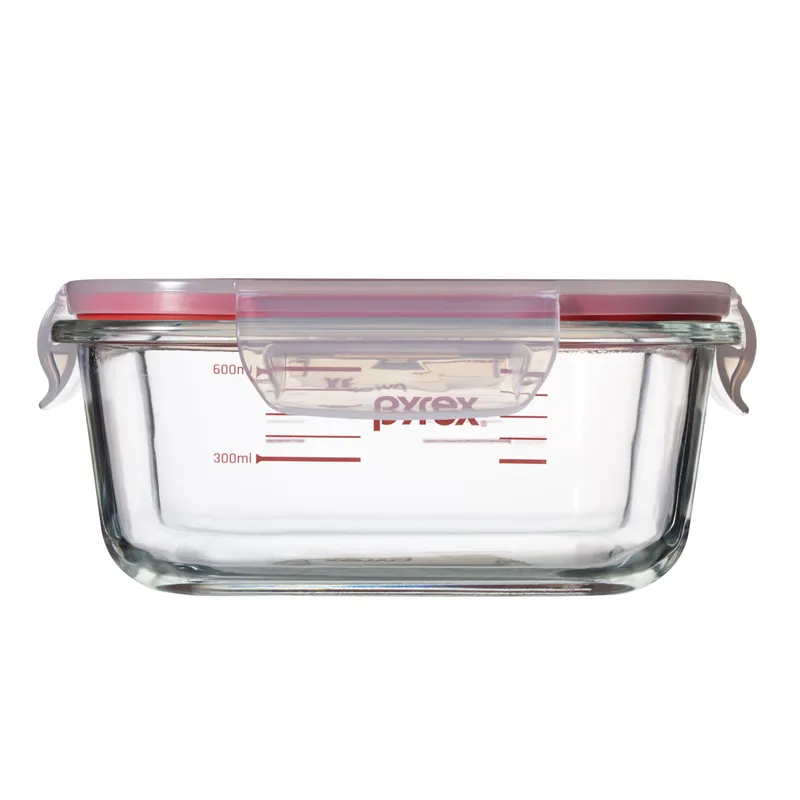 Pyrex 方形玻璃保鮮密封盒套裝4件 (連刻度)