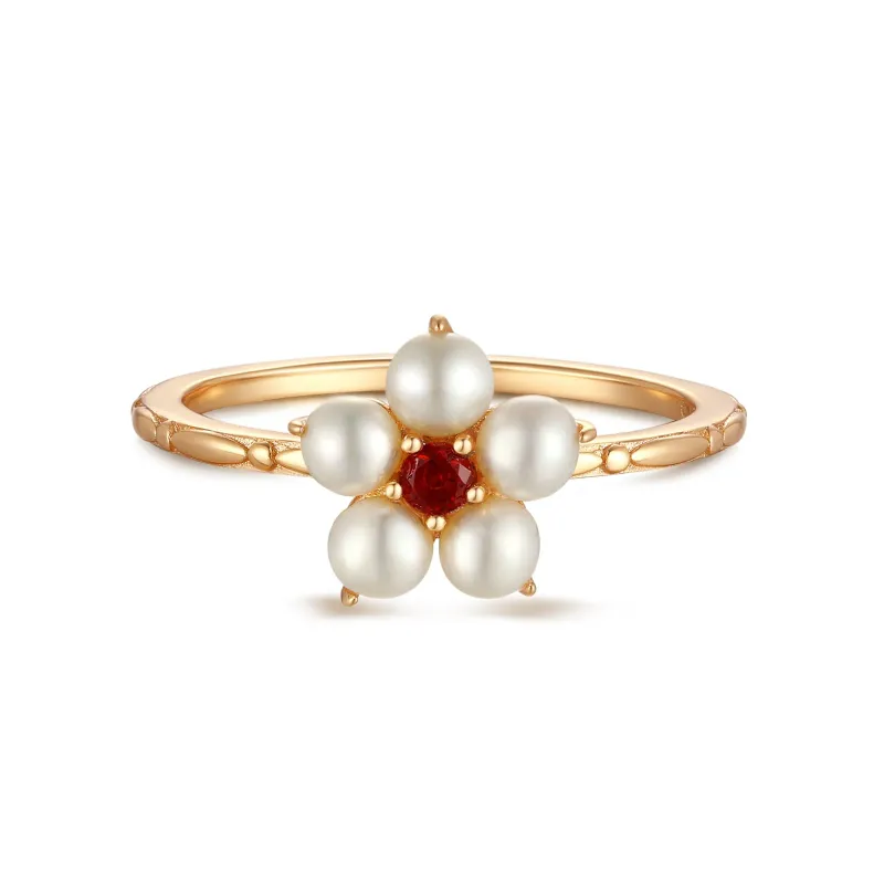 Tea Party｜Freshwater Pearl Gold Flower RIng