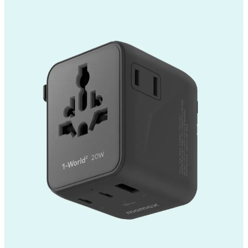 MOMAX 1-World2 20W 三接口+雙AC旅行插座 2*USB-C+1*USB-A 黑