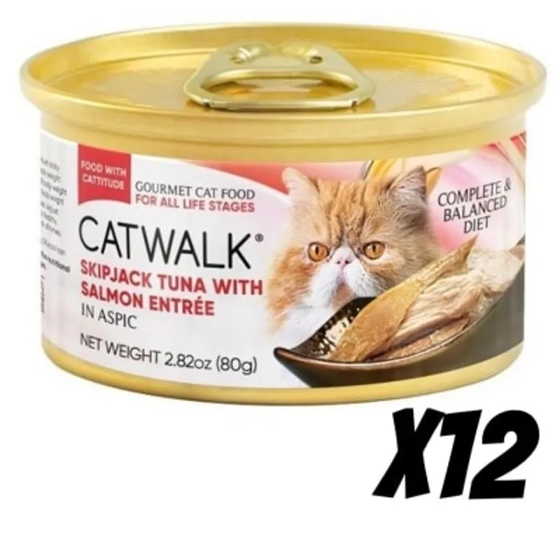 CATWALK [12罐] 鰹吞拿魚,三文魚- 貓罐頭(80gx12) - Catwalk