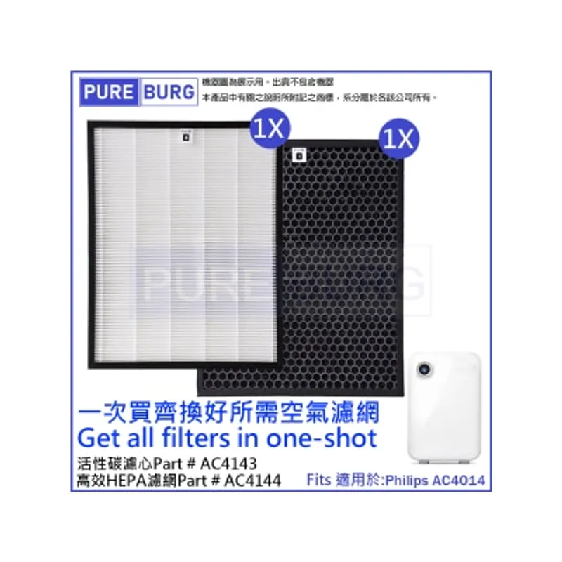 Pureburg 淨博 代用濾網組合 (適用於 Philips AC4014 空氣清新機)
