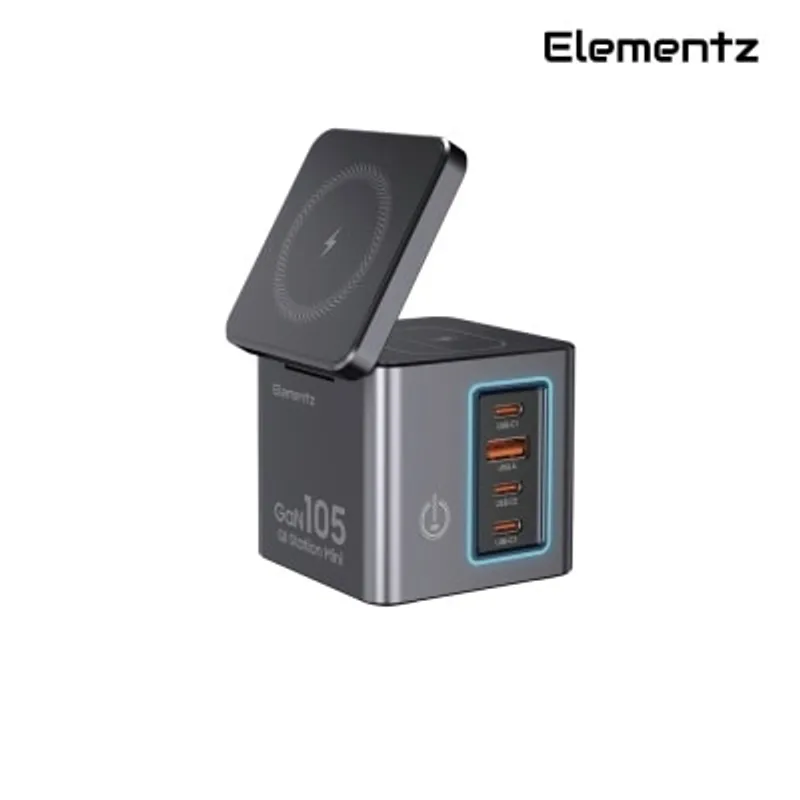 Elementz Qi Station Mini 105W 6合1 雙無線充電座 (15W MagSafe + 65W PD快充 + RGB燈效)
