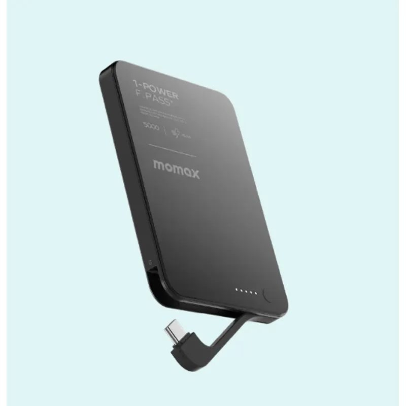 MOMAX 1-Power F.Pass+磁吸帶線移動電源 5000mAh 黑色
