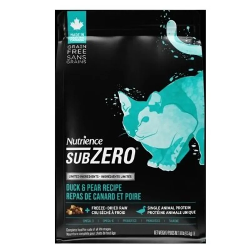 Nutrience SubZero 單一蛋白無穀物 鴨肉, 梨 全貓乾糧