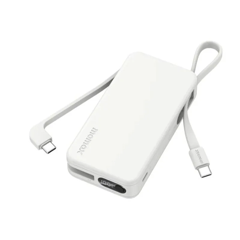 MOMAX 10000mAh移動電源，內建雙USB-C線(白色) IP138W