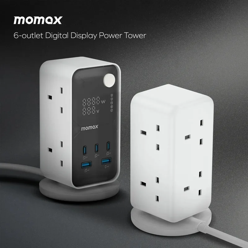 Momax 1-Charge Work-Flow 6 插座數位顯示電源盒 (附 USB) US21