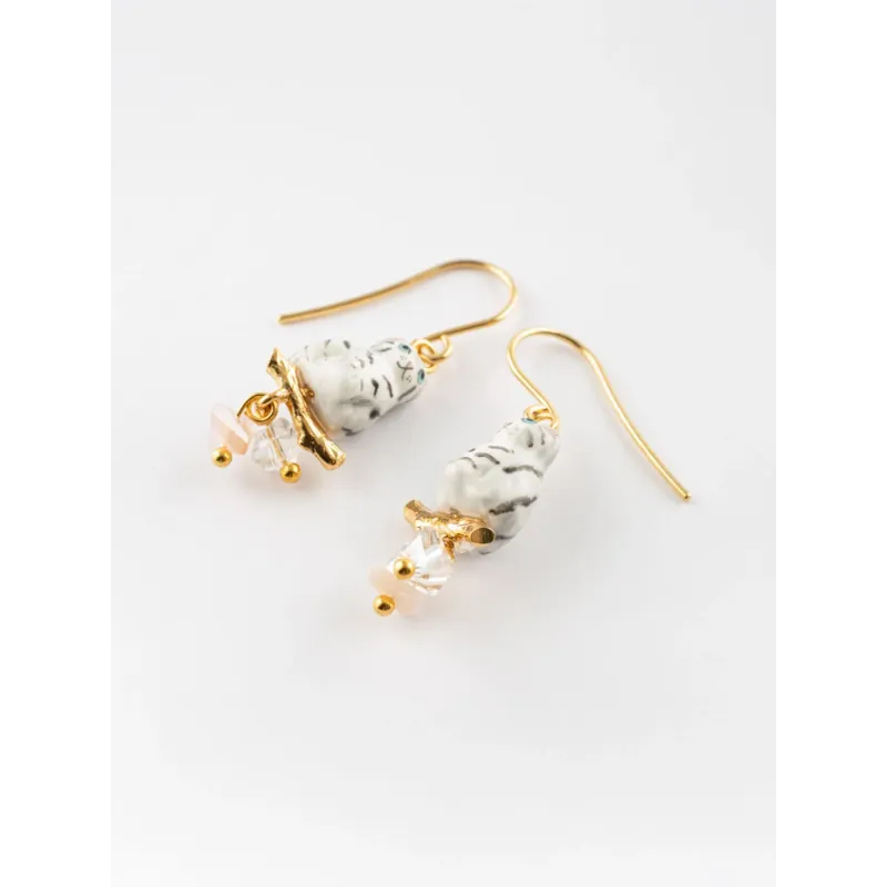 Tabby Kitten & Pearls Earrings