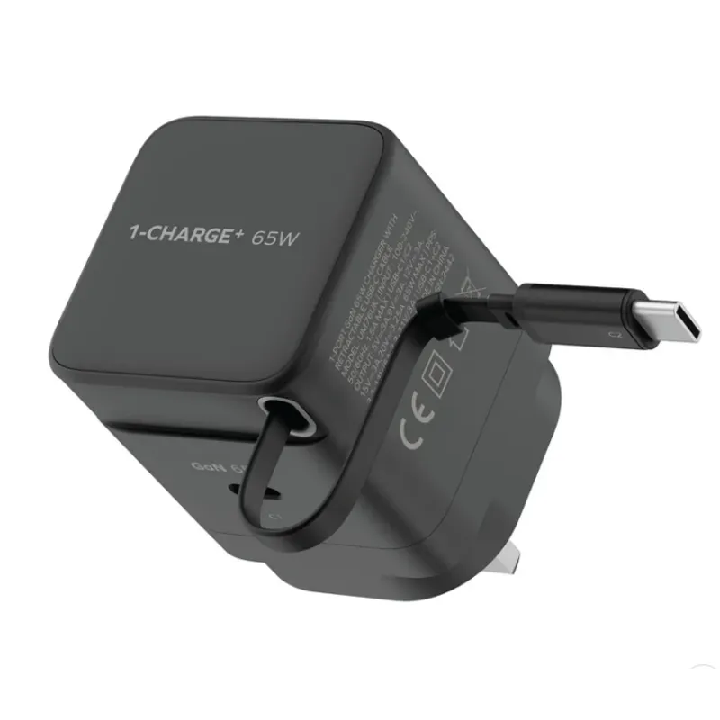MOMAX 1-Charge + 65W GaN 單輸出充電器 USB-C伸縮充電線 黑色