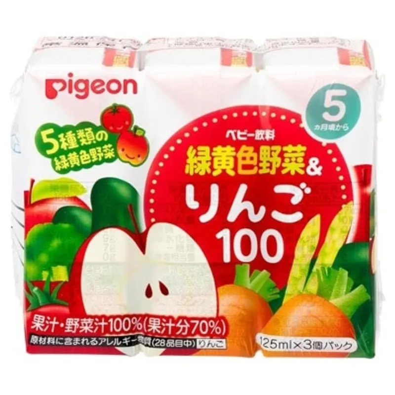 PIGEON貝親 綠黃色5種雜菜蘋果汁 (125 ml x 3包)