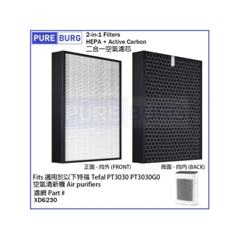 Pureburg 淨博 PT3030 代用濾網組合 (適用於 特福 Tefal PT3030 PT3030G0 空氣清新機)