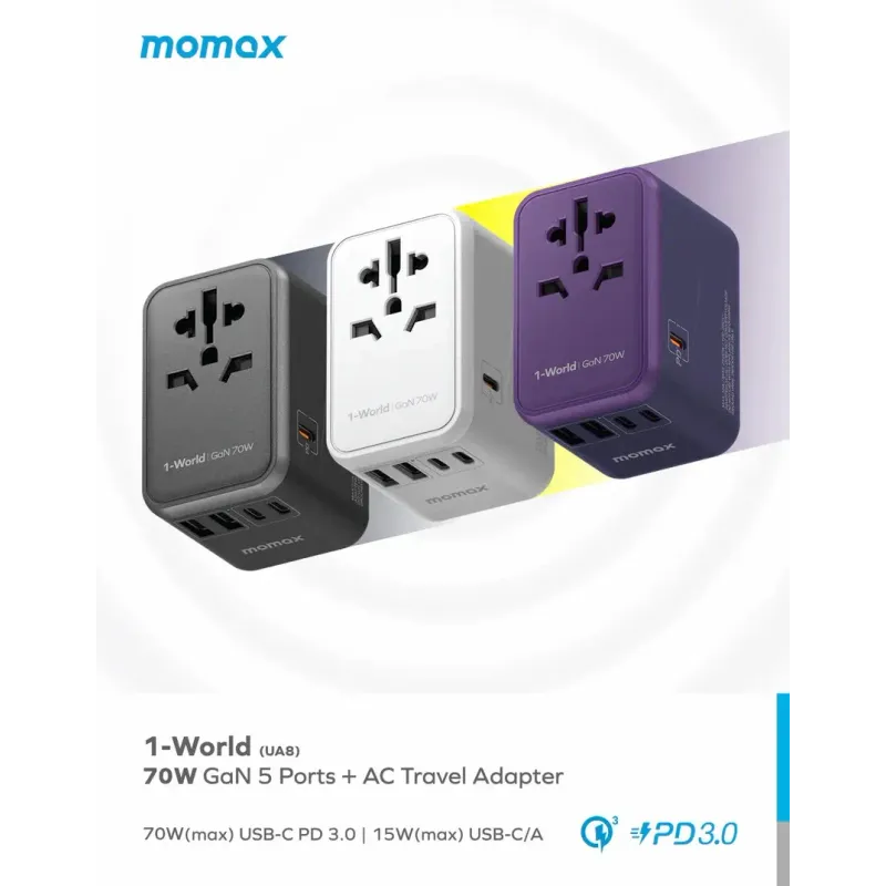 MOMAX 1-World 70W GaN 方便式旅行插座