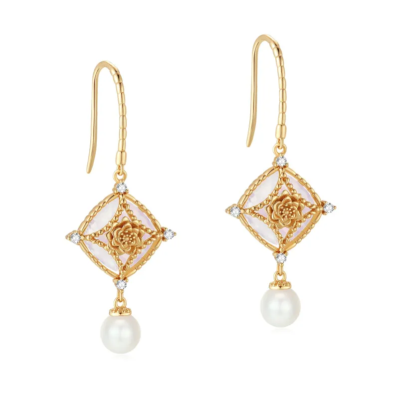 WATER LILY｜Moonstone & Freshwater Pearl Gold Earrings
