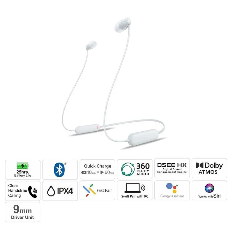 SONY 無線入耳式耳機 白色 [原裝不配充電線] WI-C100/WZE