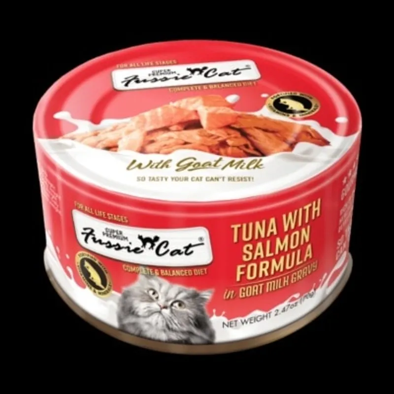 Fussie Cat Tuna with Salmon 極品吞拿魚 + 三文魚山羊奶湯汁主食罐 70g [FUM-GRC]