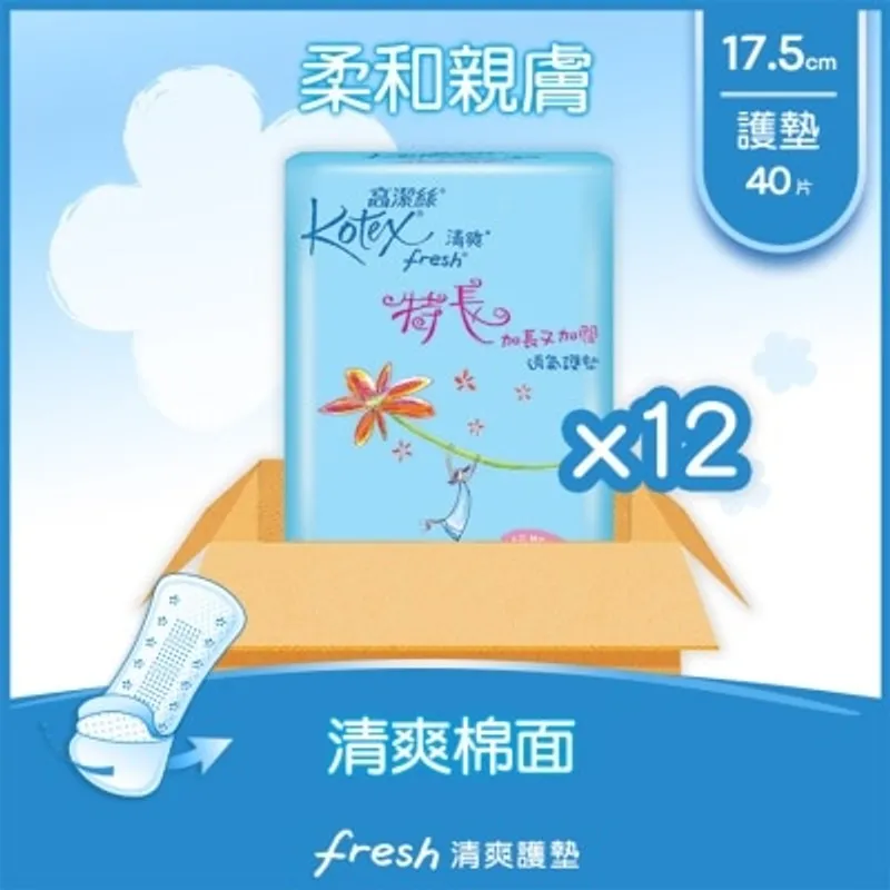 Kotex高潔絲清爽透氣特長護墊 40片 x 12包 (原箱)