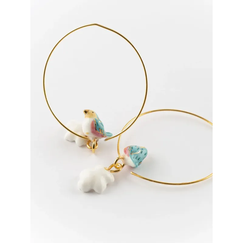 Pear Tree Flower & Blue Bird Small Hoops