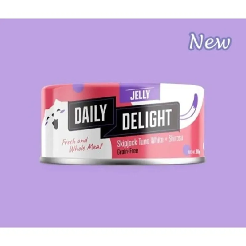 Daily Delight Jelly 白鰹吞拿魚+銀魚 貓罐頭 80g (紫- DD55)