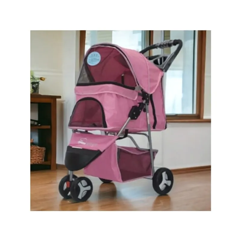 Dogoo 最新升級版三輪 可摺疊狗狗手推車(粉紅色)（寵物承重：15kg）