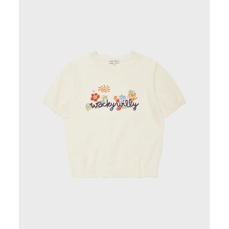 WACKY WILLY 女士刺繡圖案短袖針織衫