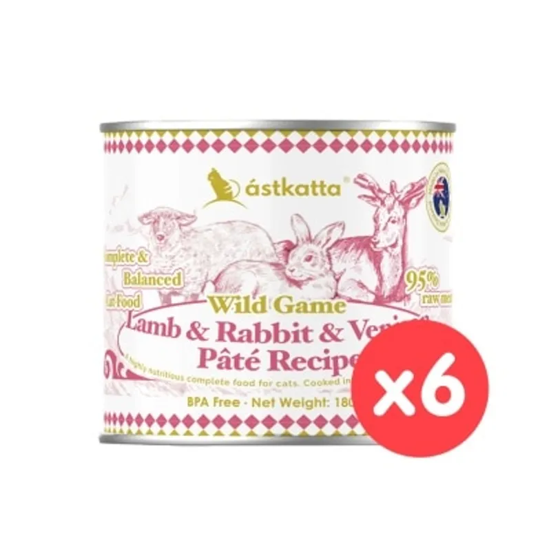 ASTKATTA [6罐裝] 野境系列 純淨天然肉醬罐 羊肉&兔肉&鹿肉 (180g x6) 貓主食罐頭 361604