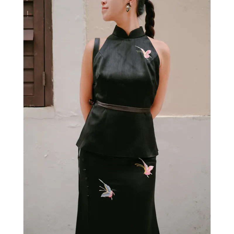 Butterfly Embroidered Tie-Front Vest