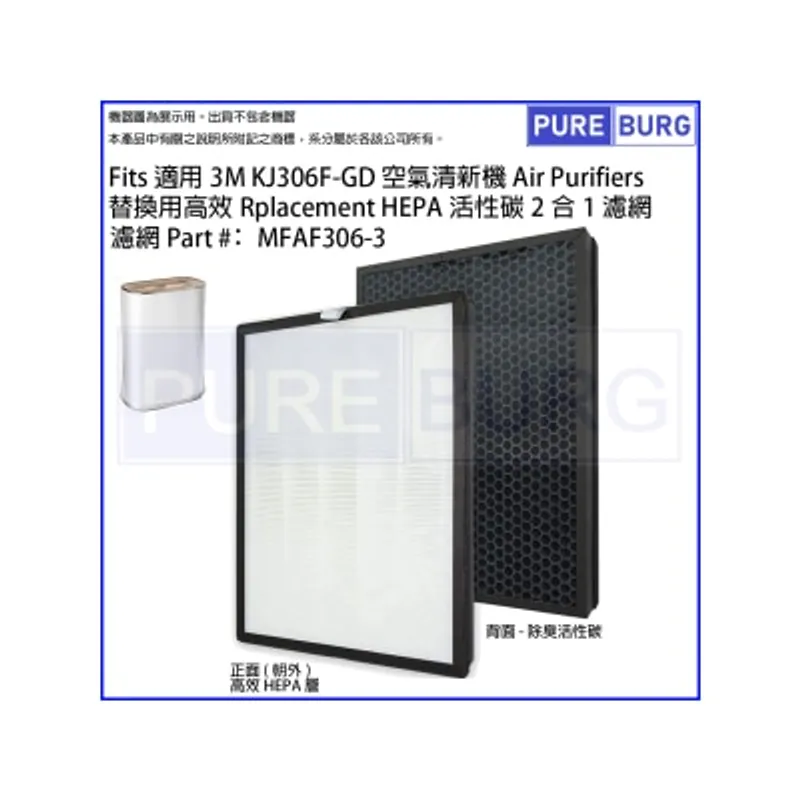 Pureburg 淨博 KJ306 代用濾網組合 (適用於 3M KJ306F-GD 空氣清新機)