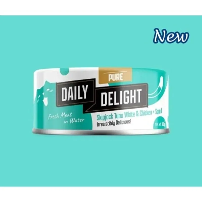 Daily Delight Pure 白鰹吞拿魚+雞肉+魷魚貓罐頭 80g (DD46)