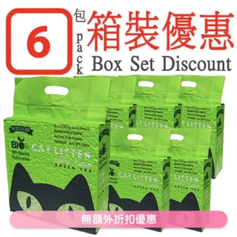 [箱裝優惠]豆腐粟米貓砂 (綠茶味) (6L/2.5kg) x6 - 威龍