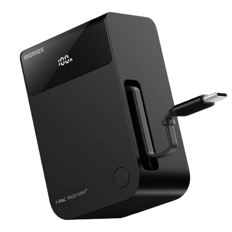 MOMAX 1-Pac Pass Mini+二合一內建伸縮充電線電源 10000mAh 黑