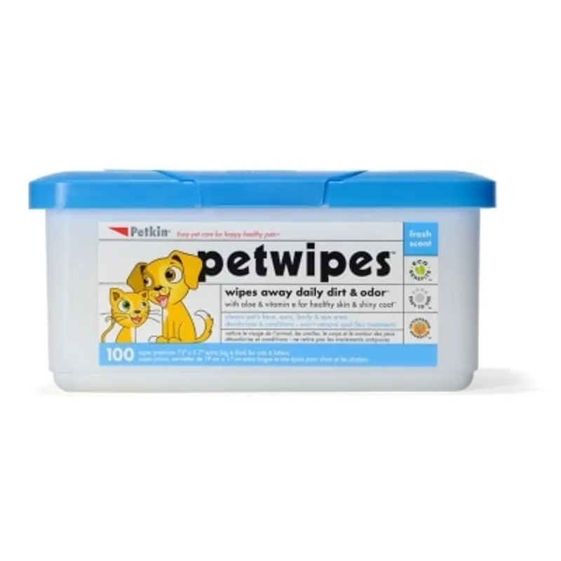 PETKIN 天然蘆薈潔身紙 (100片裝) 貓犬合用 寵物濕紙巾