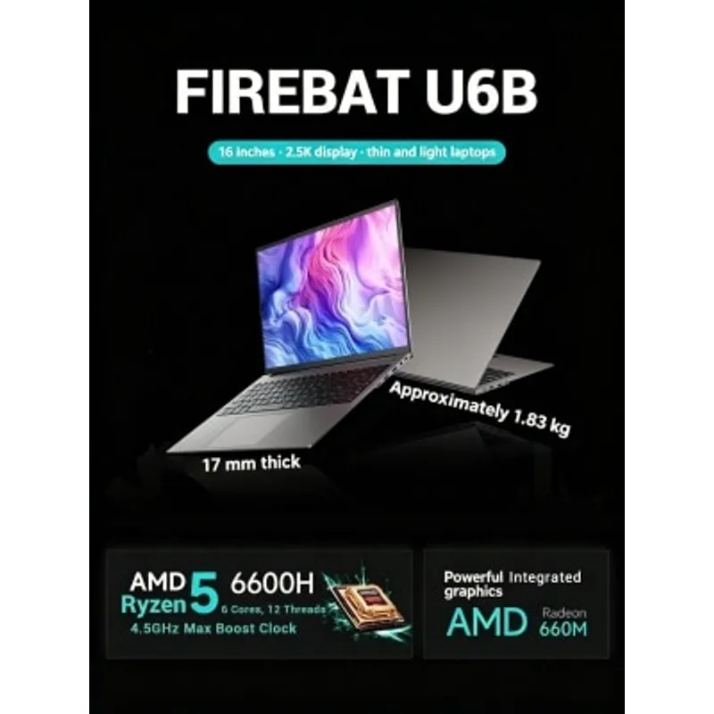 火影 FIREBAT U6B 商務手提電腦 (Ryzen 5 6600H / 16GB LPDDR5 / 512GB)(NB-FU6B66H)