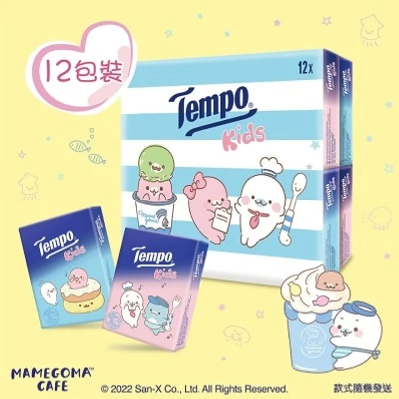 TEMPO得寶 Tempo兒童版迷你裝紙手巾天然無香12包裝- Tempo x Mamegoma 特別版 (新舊包裝隨機發送)