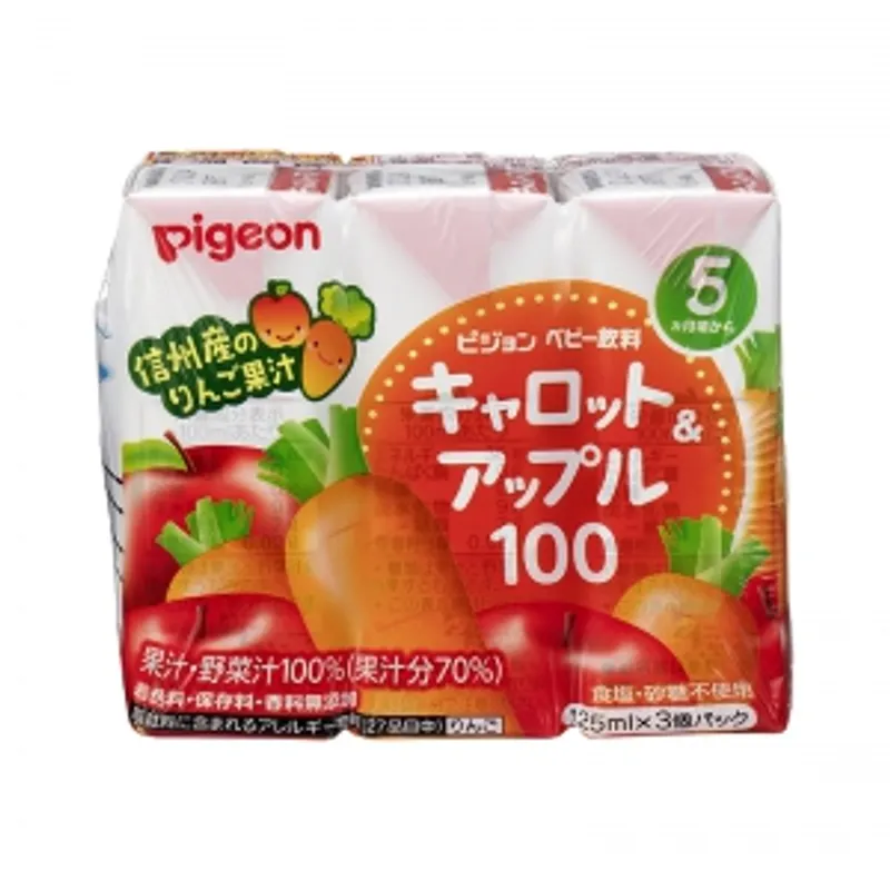 Pigeon 貝親嬰兒綜合飲料(蘋果/胡蘿蔔蘋果汁)125ml X 3支 16排裝