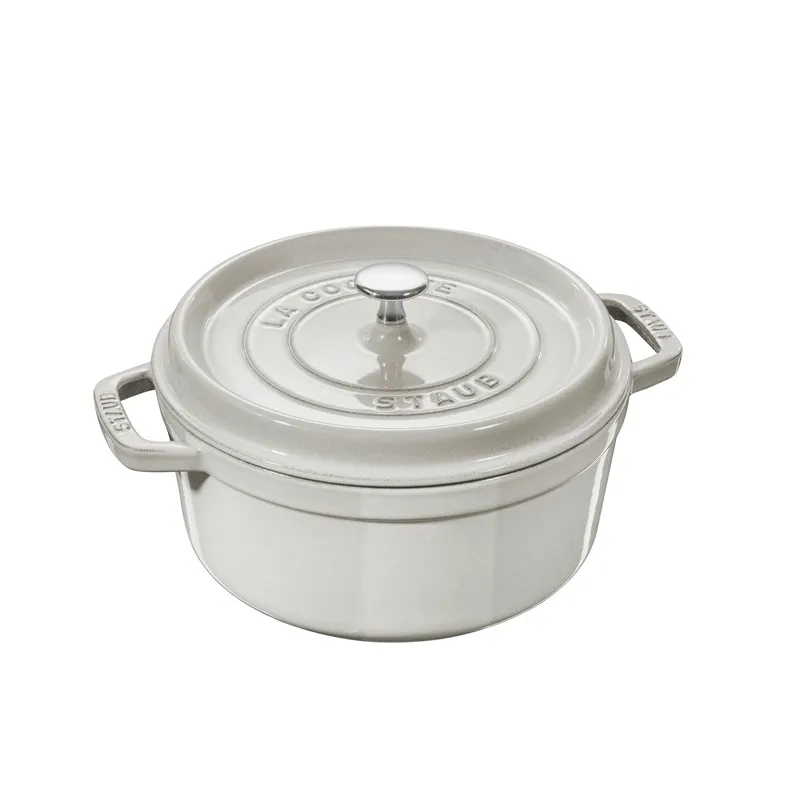 Staub 圆形炖锅24cm/3.8L (松露白) + 牛形把手
