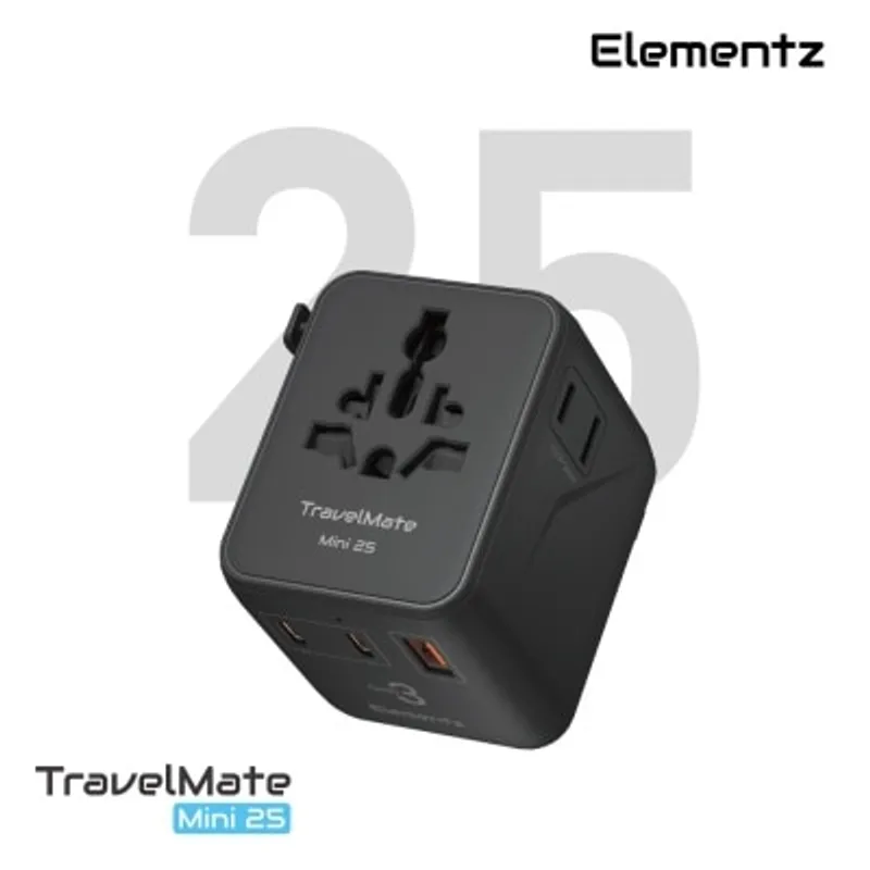 Elementz TravelMate Mini 25W 3端口及額外插座多國旅行充電轉接器