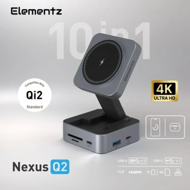Elementz Nexus Q2 10合1 多功能磁吸無線充電 Hub 集線器 (MagSafe + PD 100W + HDMI 4K@60Hz
