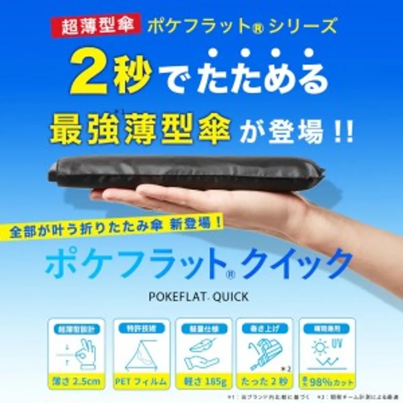日本 Waterfront Pokeflat 快速折疊傘 (顏色:黑色/藍色)