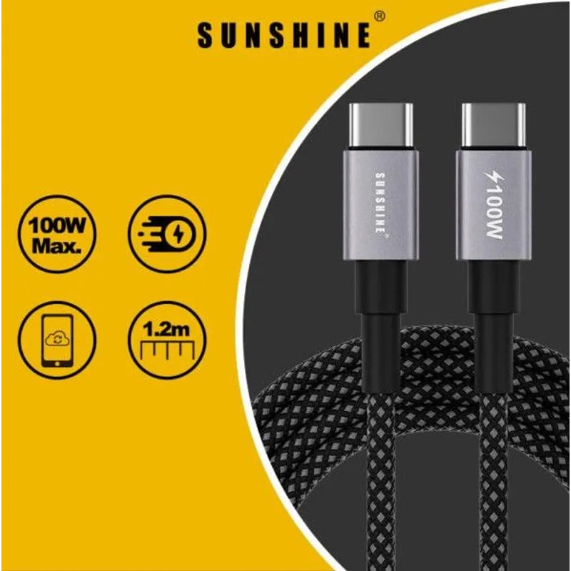SUNSHINE 2米長USB-C快速充電線(黑色) CAD20BK
