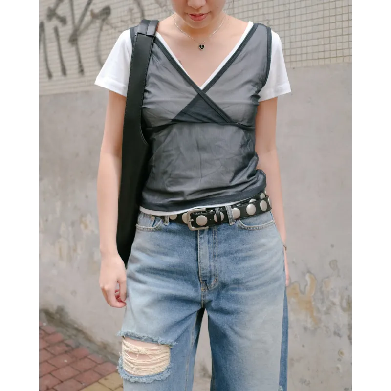 V-Neck Sheer Mesh Layering Vest