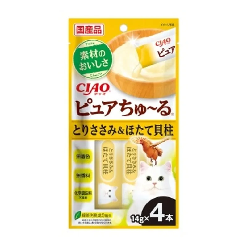 INABA <CIAO Pure 超奴> 雞肉＆帶子 貓小食 (14g x 4) SC-538