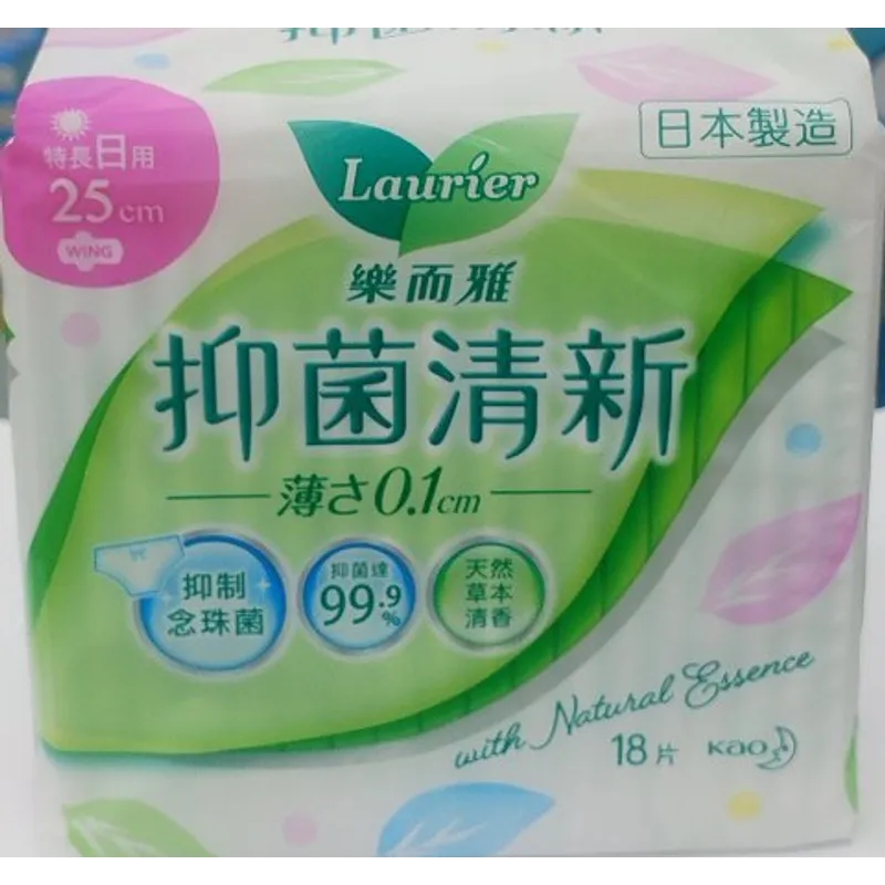 樂而雅抑菌清新絲薄特長日用25cm 18片